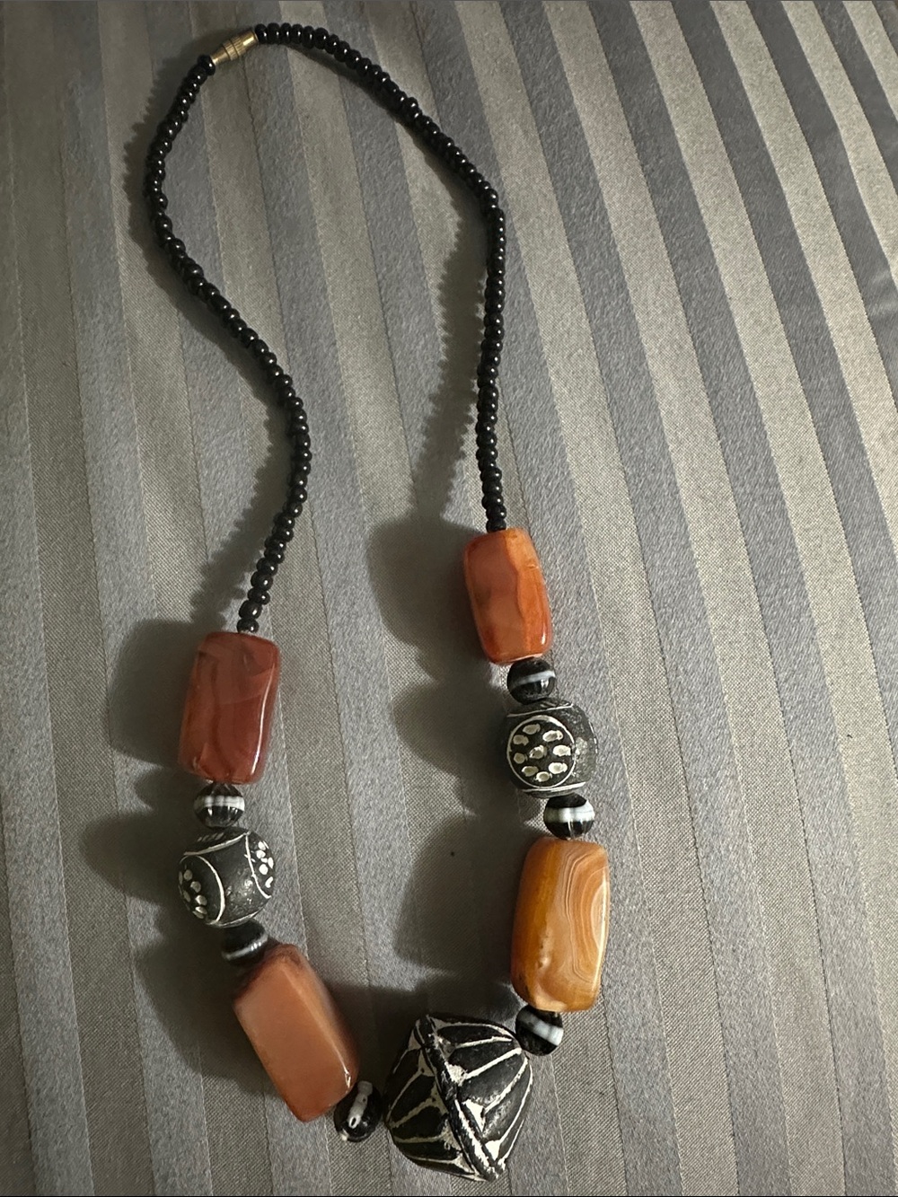 Boho Amber and Black Beaded Statement Necklace - Unbranded